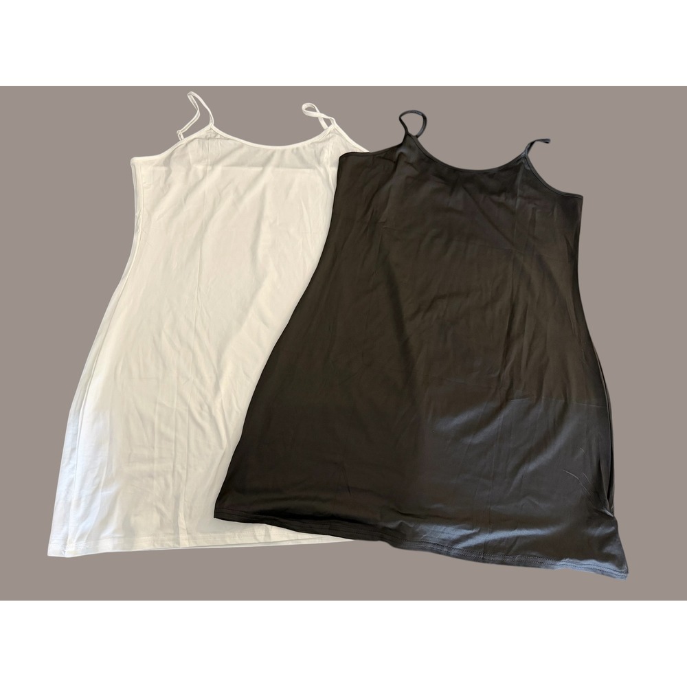 2 Pack Women Full Slip Cami Dress Adjustable Strap Black White XL Rayon Spandex